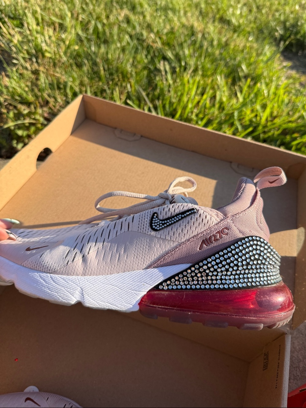Nike Blush Pink Air Max 270 with Crystal Heel and Red Air Unit